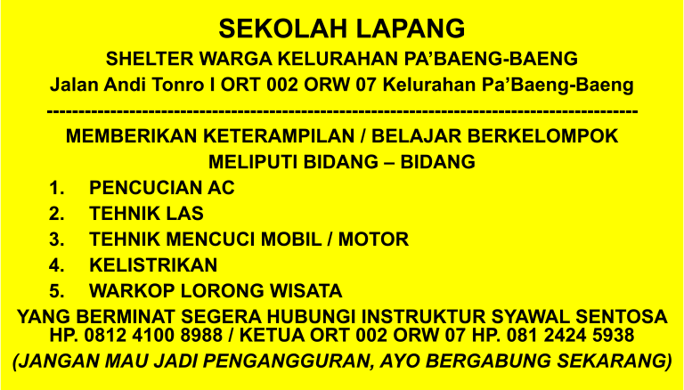 sekolah lapang shelter warga PBB